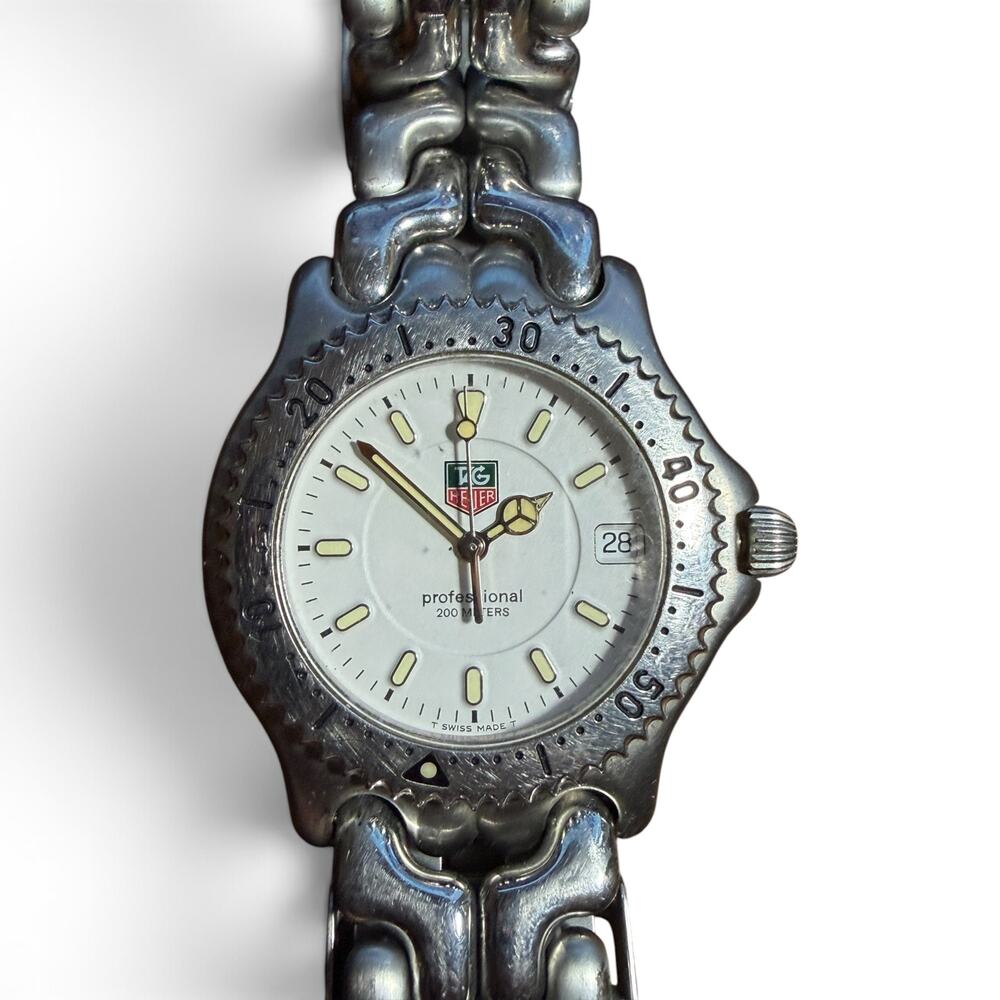 TAG Heuer Link Sea Racer CT1113 Men's Chronograph Watch Silver Dial Used